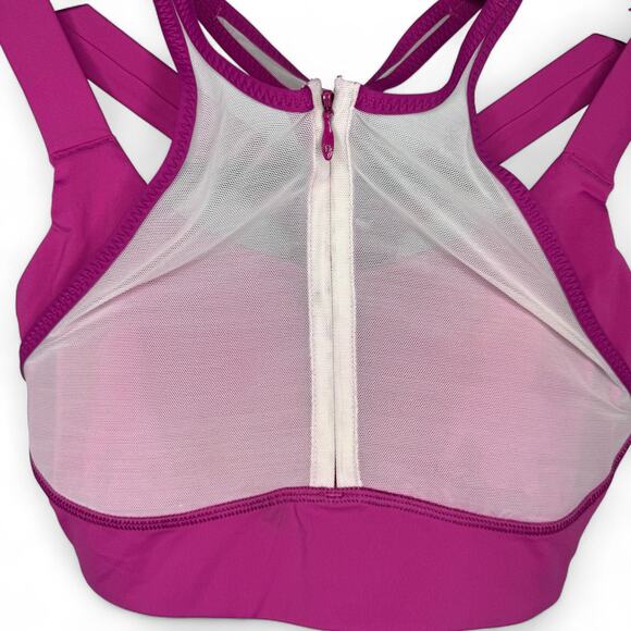 Lululemon Sports Bra Zip Front Mesh Strappy Racerback Magenta Pink Size 4 - Picture 3 of 6